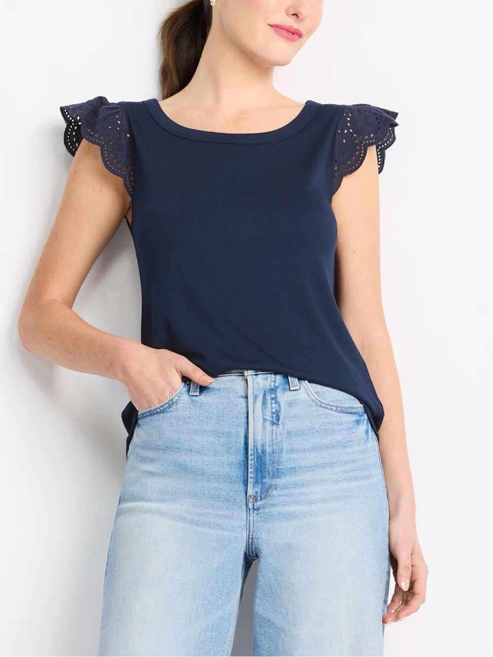 Market & Spruce Navy Eyelet Flutter Tank